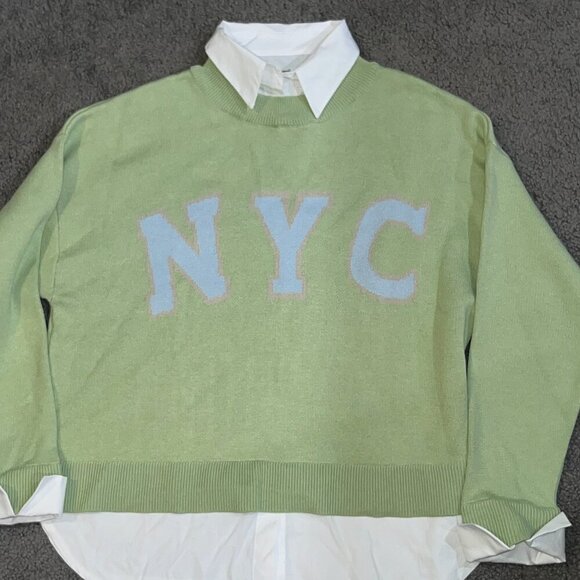 ANTHROPOLOGIE MAEVE NYC Graphic Twofer Sweater NEW WITH TAGS  Oversized - XS - Picture 1 of 14